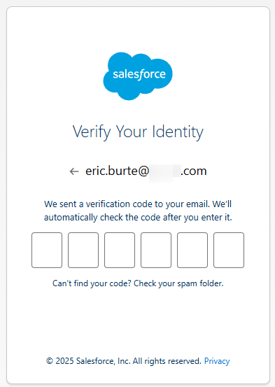 Page to enter 6-digit verification code
